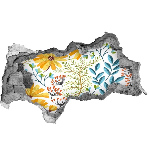 Pegatina decorativa agujero en la pared 3d Un paraíso de flores detrás del muro.