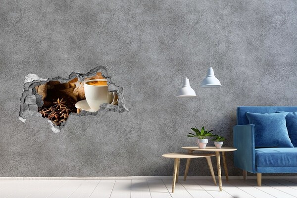 Pegatina decorativa agujero en la pared 3d Café y pan fresco