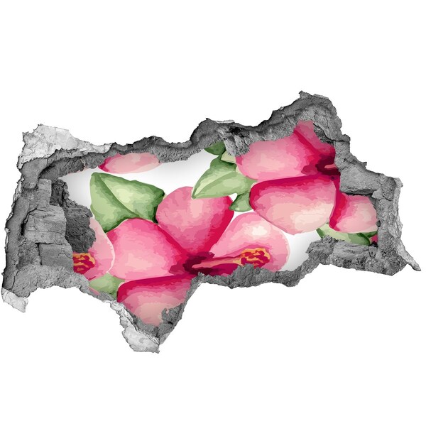 Fotomural autoadhesivo efecto agujero 3d Un paraíso de flores detrás del muro.