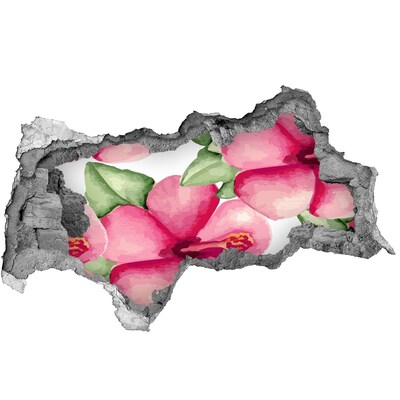 Fotomural autoadhesivo efecto agujero 3d Un paraíso de flores detrás del muro.