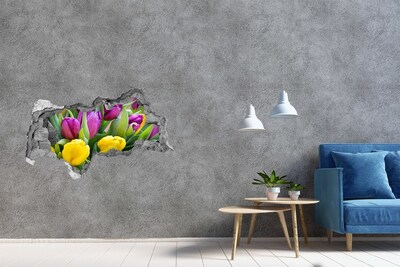 Vinilo efecto 3d pared rota irregular Un paraíso floral escondido en la pared