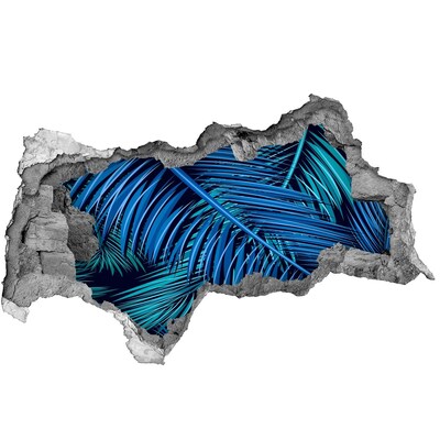 Vinilo efecto 3d pared rota irregular Oasis tropical con palmeras