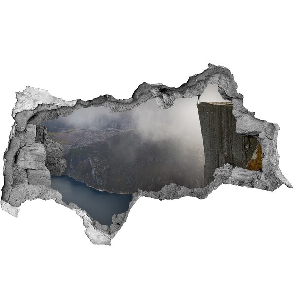 Fotomural autoadhesivo efecto agujero 3d Vista desde el acantilado sobre el fiordo