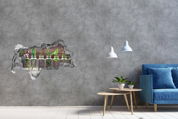 Vinilo efecto 3d pared rota irregular Un oasis verde en frascos de vidrio
