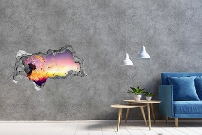 Vinilo efecto 3d pared rota irregular Sueños de flores al atardecer