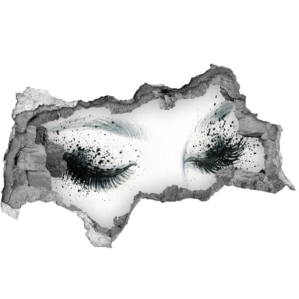 Vinilo efecto 3d pared rota irregular Ojos cerrados en un agujero en la pared.