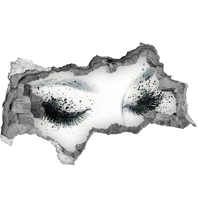 Vinilo efecto 3d pared rota irregular Ojos cerrados en un agujero en la pared.