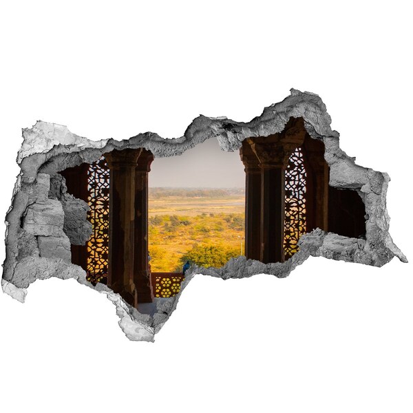 Vinilo adhesivo boquete en la pared rota Vista desde las ruinas del castillo