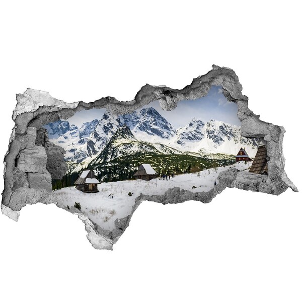 Fotomural autoadhesivo efecto agujero 3d paisaje de montaña invernal
