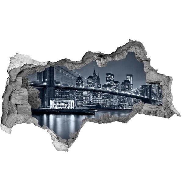 Fotomural autoadhesivo efecto agujero 3d El puente de Nueva York contra el cielo nocturno