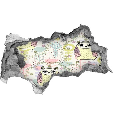 Samoprzylepna naklejka na ścianę Dziura w ścianie z sową i kwiatami