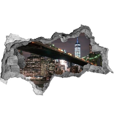 Vinilo efecto 3d pared rota irregular Puente de Brooklyn de noche