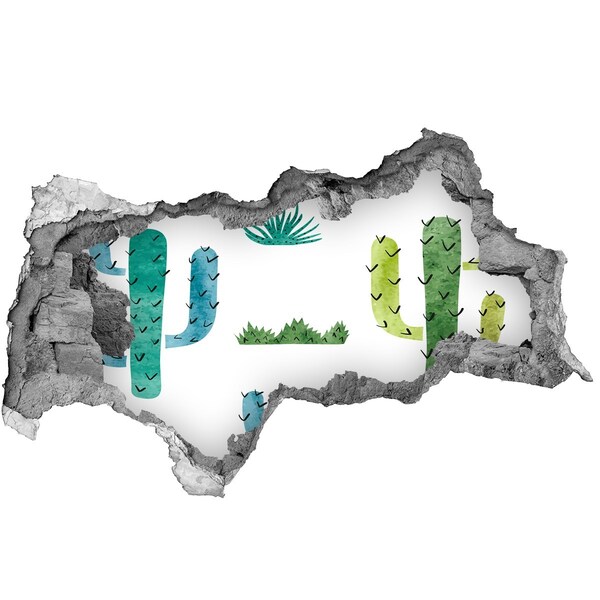 Fotomural autoadhesivo efecto agujero 3d Paisaje verde con cactus