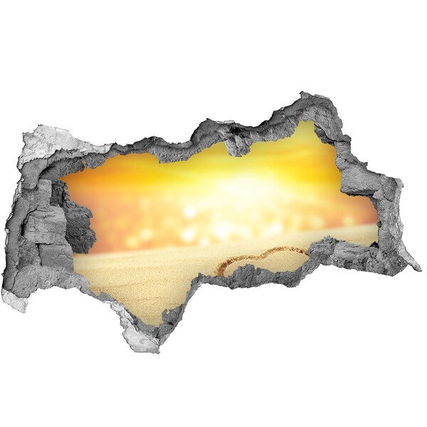 Dziura 3d w ścianie na ścianę Złota plaża z sercem