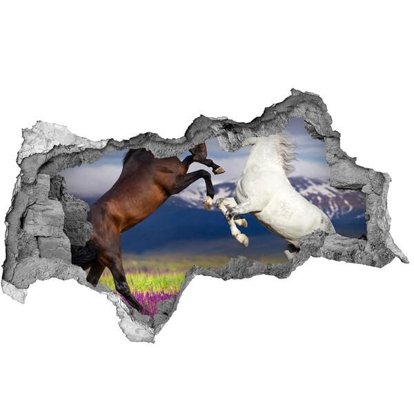Fotomural autoadhesivo efecto agujero 3d Caballos saltando el muro
