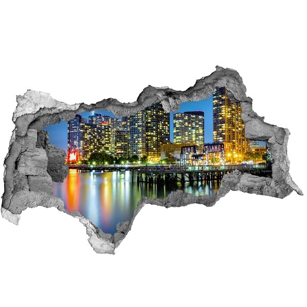 Pegatina decorativa agujero en la pared 3d Vista de la ciudad de noche