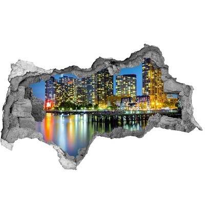 Pegatina decorativa agujero en la pared 3d Vista de la ciudad de noche