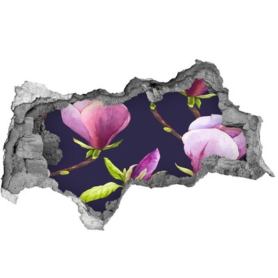 Fotomural autoadhesivo efecto agujero 3d Flores de magnolia a través de un agujero en la pared.