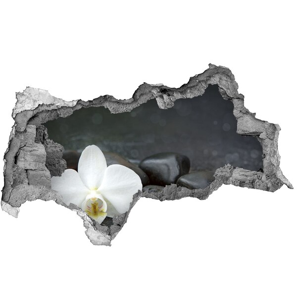 Vinilo efecto 3d pared rota irregular Flores y piedras contra el fondo del agua.