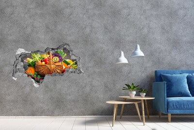 Vinilo adhesivo boquete en la pared rota Una cesta llena de frutas y verduras frescas.