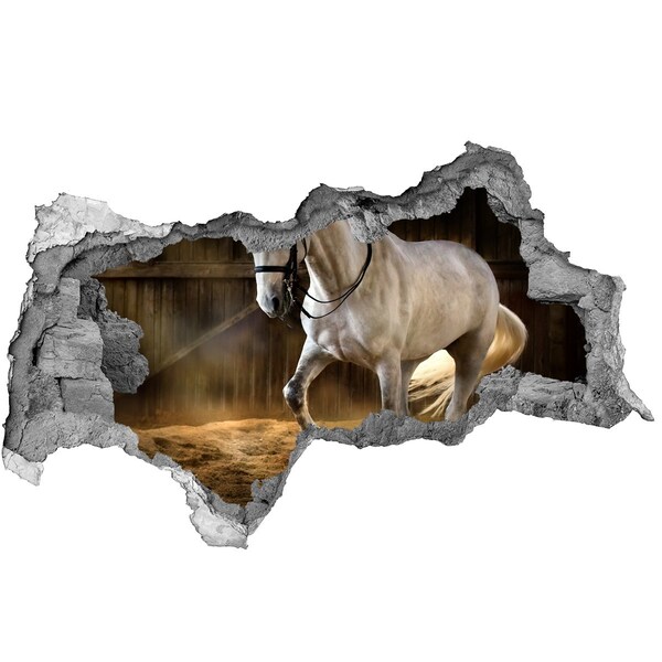 Pegatina decorativa agujero en la pared 3d Un caballo en el establo