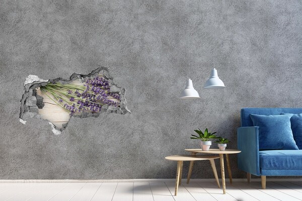 Fotomural autoadhesivo efecto agujero 3d Campo de lavanda detrás del muro