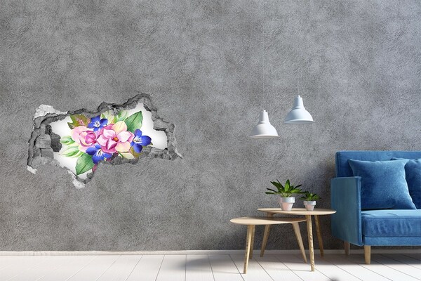 Fotomural autoadhesivo efecto agujero 3d Explosión de flores en la pared.