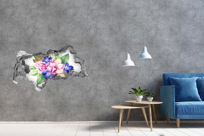 Fotomural autoadhesivo efecto agujero 3d Explosión de flores en la pared.