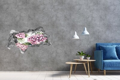 Fotomural autoadhesivo efecto agujero 3d Paisaje de flores a través de un agujero en la pared.