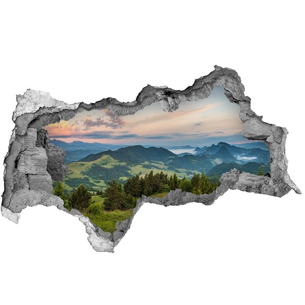 Pegatina decorativa agujero en la pared 3d Paisaje de montaña al amanecer
