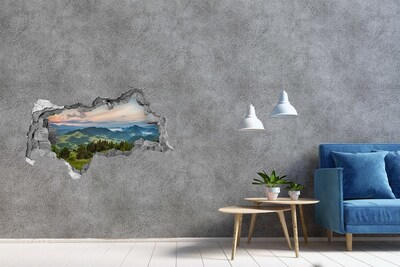 Pegatina decorativa agujero en la pared 3d Paisaje de montaña al amanecer