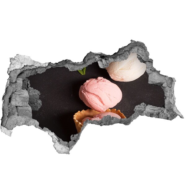 Vinilo efecto 3d pared rota irregular Fiesta de helados en un agujero en la pared