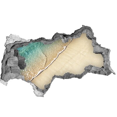 Vinilo efecto 3d pared rota irregular Playa caribeña a través de un agujero en la pared