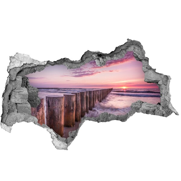 Pegatina decorativa agujero en la pared 3d Puesta de sol sobre el mar