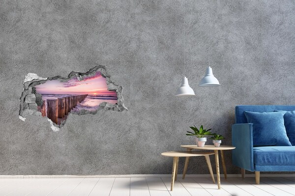 Pegatina decorativa agujero en la pared 3d Puesta de sol sobre el mar