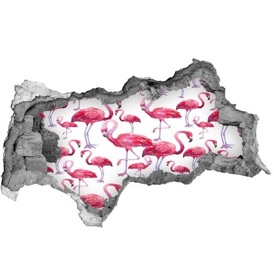 Fotomural autoadhesivo efecto agujero 3d Flamencos rosados ​​en estilo tropical.