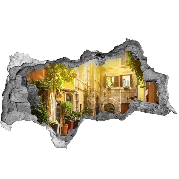 Fotomural autoadhesivo efecto agujero 3d Un patio encantador en un pueblo soleado.