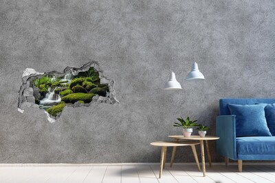 Vinilo efecto 3d pared rota irregular Oasis verde con cascada