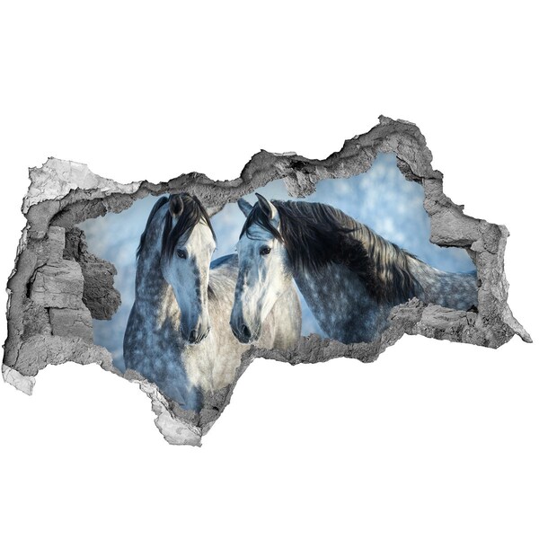 Fotomural autoadhesivo efecto agujero 3d Caballos en el espacio virtual