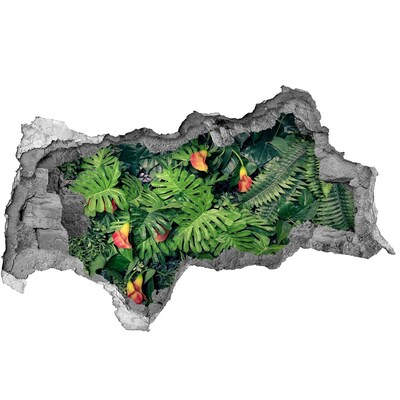 Vinilo efecto 3d pared rota irregular Jardín tropical detrás del muro