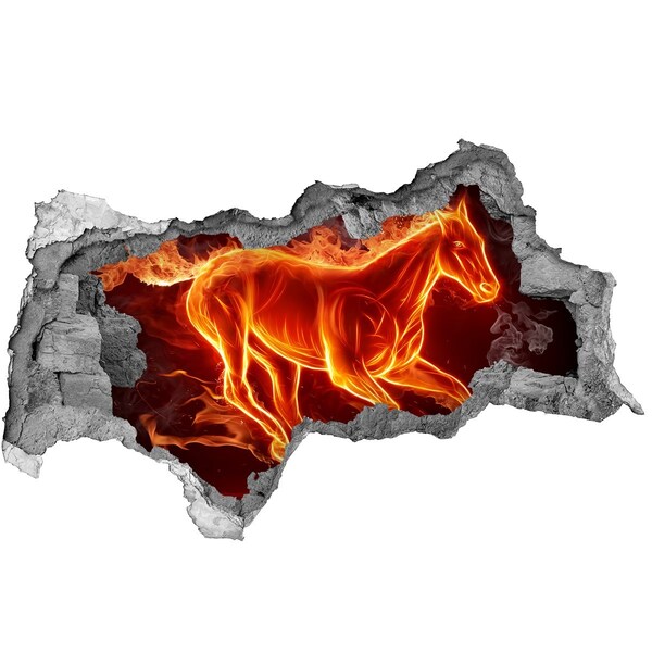 Dziura 3d fototapeta na ścianę Płonący koń w dziurze w ścianie