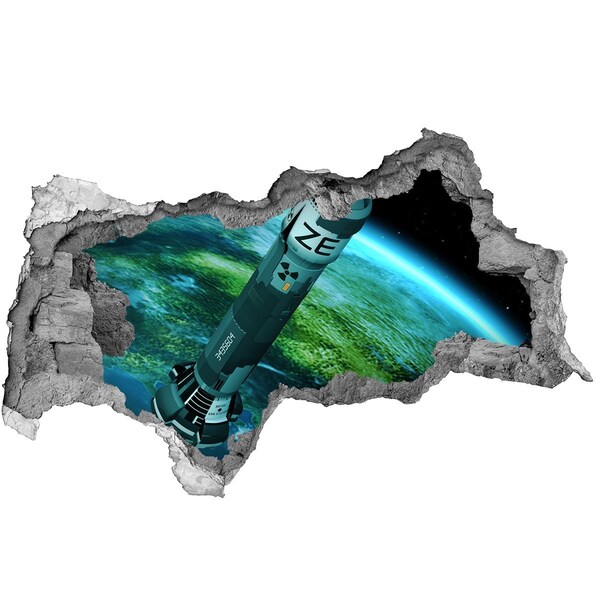 Vinilo efecto 3d pared rota irregular Cohete en el espacio