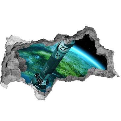 Vinilo efecto 3d pared rota irregular Cohete en el espacio