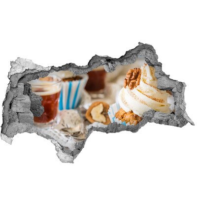 Fotomural autoadhesivo efecto agujero 3d Dulce paraíso con cupcakes