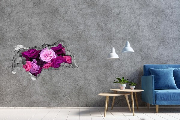 Vinilo efecto 3d pared rota irregular Un paraíso floral escondido en la pared