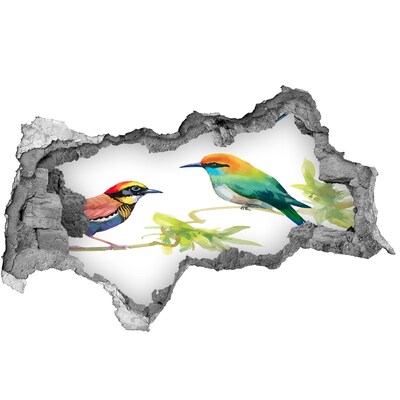 Vinilo efecto 3d pared rota irregular Aves en un paraíso tropical