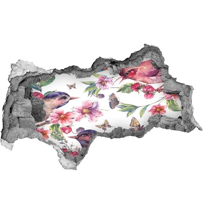 Dziura 3d fototapeta Kwiatowy raj z ptakami i motylami