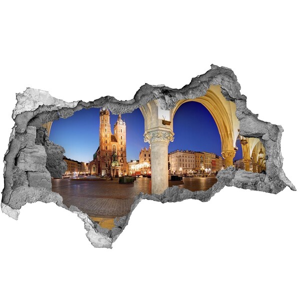 Vinilo efecto 3d pared rota irregular La plaza del mercado principal de Cracovia de noche