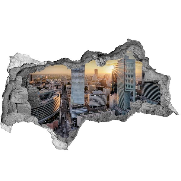 Fotomural autoadhesivo efecto agujero 3d Vista de la ciudad al atardecer