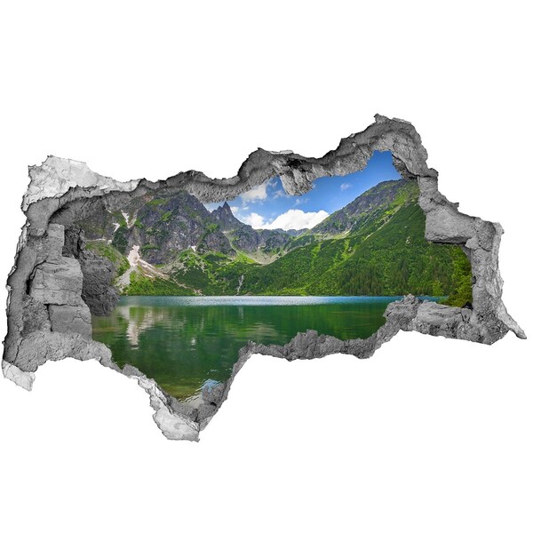 Pegatina decorativa agujero en la pared 3d Paisaje de montaña junto al lago